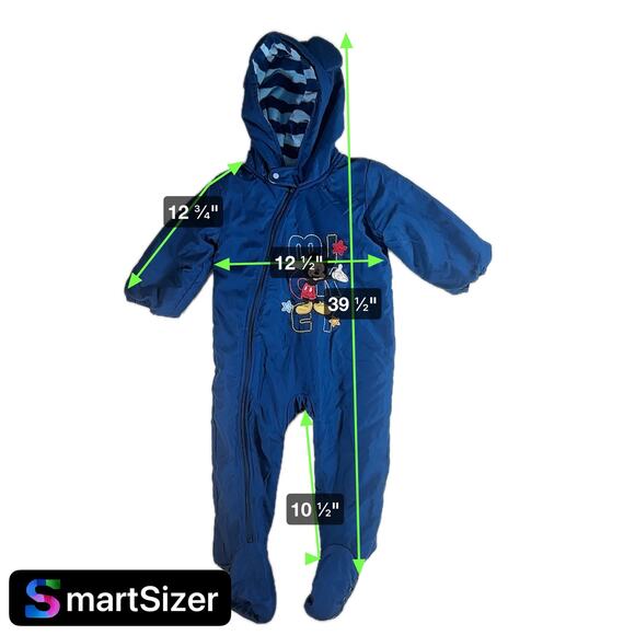 Disney Store 18-24 Months Blue Mickey Mouse One Piece Snowsuit Patches Stitching - Picture 12 of 12